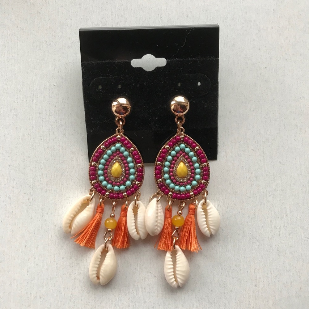 Earrings for pierced ears.  Multicolored beads.